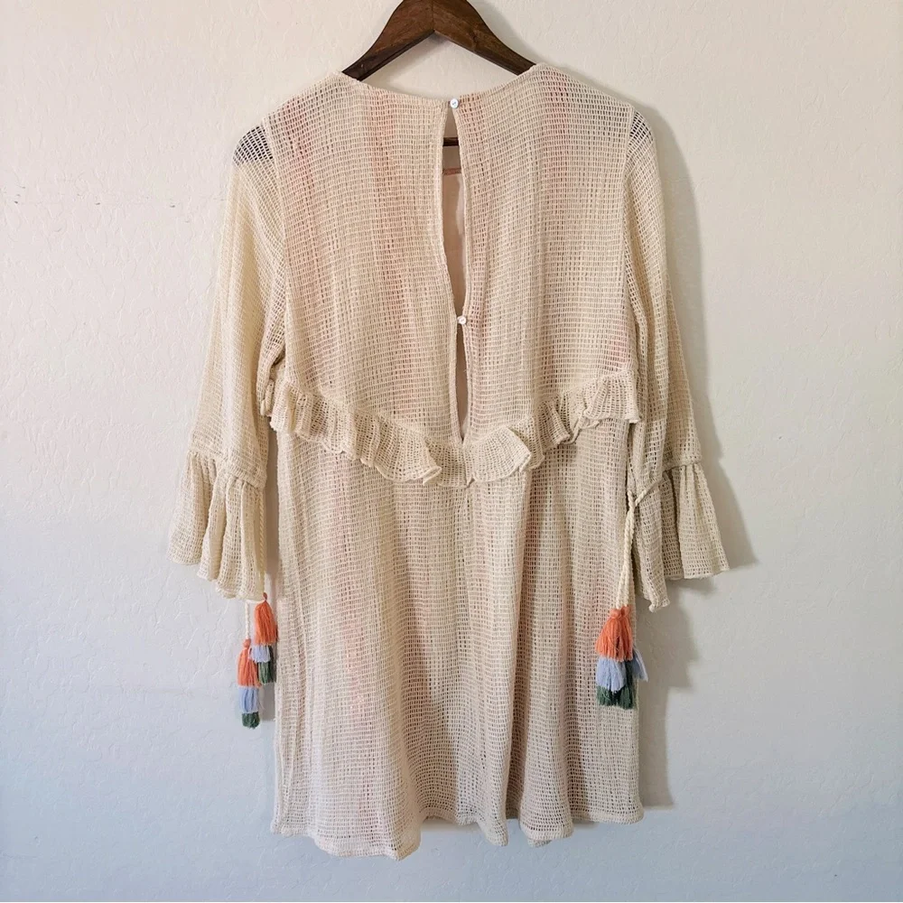 Zara Cream Mini Dress with Ruffle‎ and Tassel Accents Size Large
